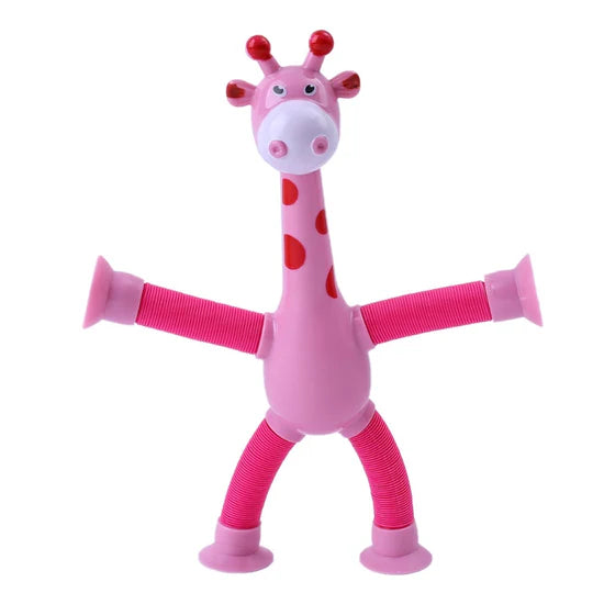 Pop Tube Giraffe Toy (4-Pack) | Stretchy Telescopic Suction Cup Fidget Toy for Kids | Travel & Airplane Essentials 🦒✨