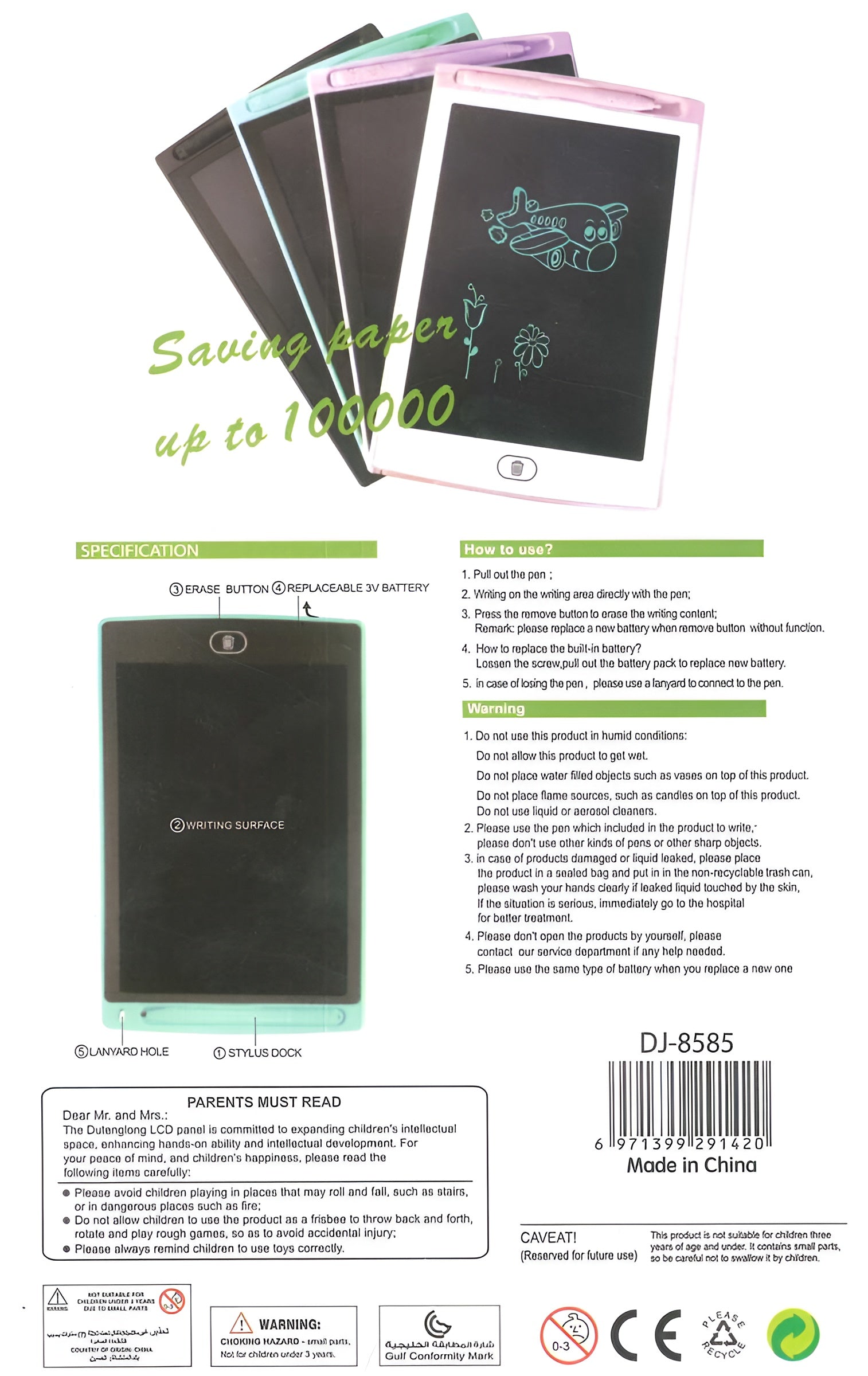 8.5” LCD Writing Tablet for Kids – Eye-Safe, Eco-Friendly Drawing Pad | Reusable Writing Board for Learning, Doodling & Practice | Best for Kids & Students