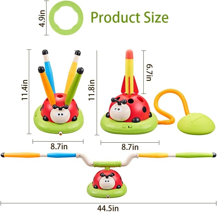 3-in-1 Musical Jump Game, Toss Ring & Rocket Launcher Toy | Indoor & Outdoor Active Game for Kids Ages 4–12 🎵🚀🎯