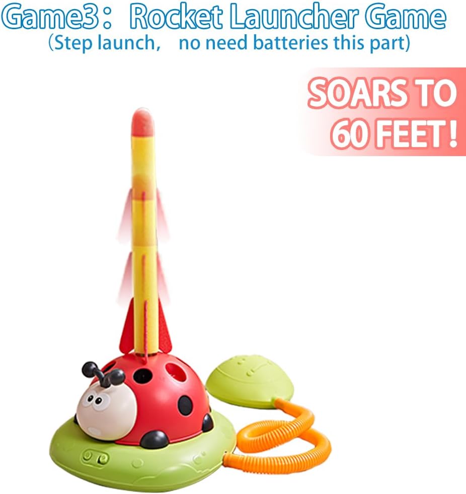 3-in-1 Musical Jump Game, Toss Ring & Rocket Launcher Toy | Indoor & Outdoor Active Game for Kids Ages 4–12 🎵🚀🎯