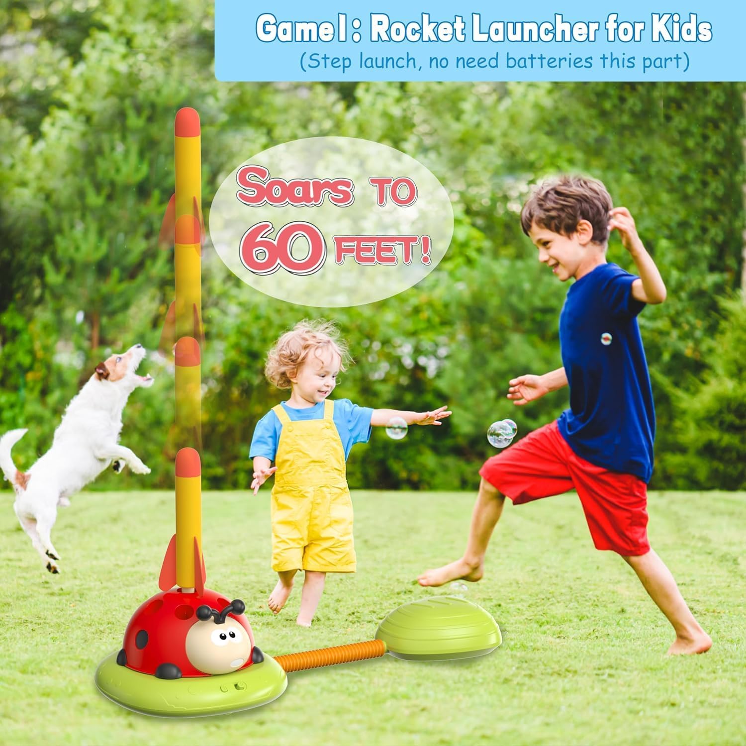3-in-1 Musical Jump Game, Toss Ring & Rocket Launcher Toy | Indoor & Outdoor Active Game for Kids Ages 4–12 🎵🚀🎯