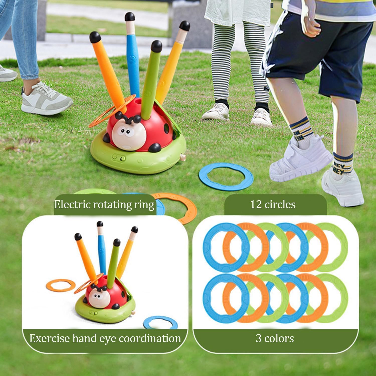 3-in-1 Musical Jump Game, Toss Ring & Rocket Launcher Toy | Indoor & Outdoor Active Game for Kids Ages 4–12 🎵🚀🎯