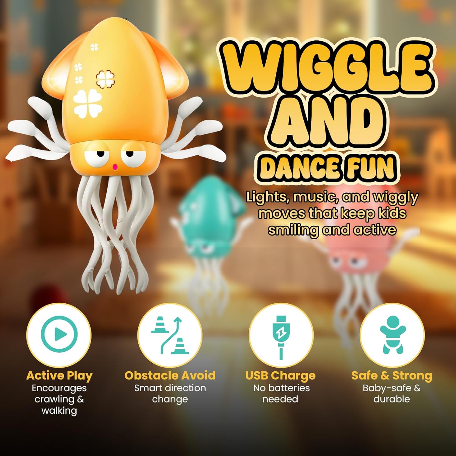 Dancing Octopus Baby Toy – Electric Crawling Squid with LED Lights & Music