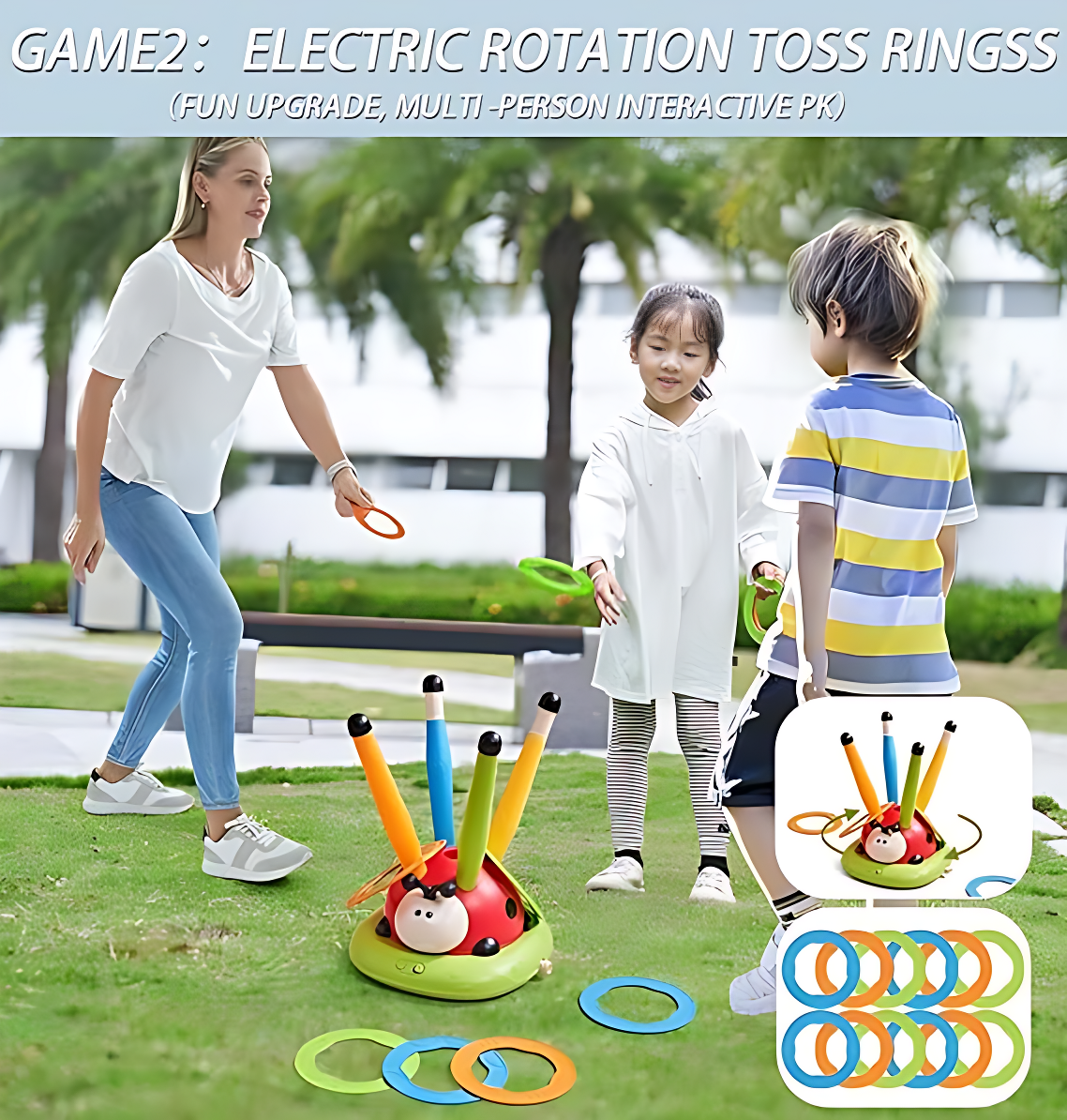 3-in-1 Musical Jump Game, Toss Ring & Rocket Launcher Toy | Indoor & Outdoor Active Game for Kids Ages 4–12 🎵🚀🎯