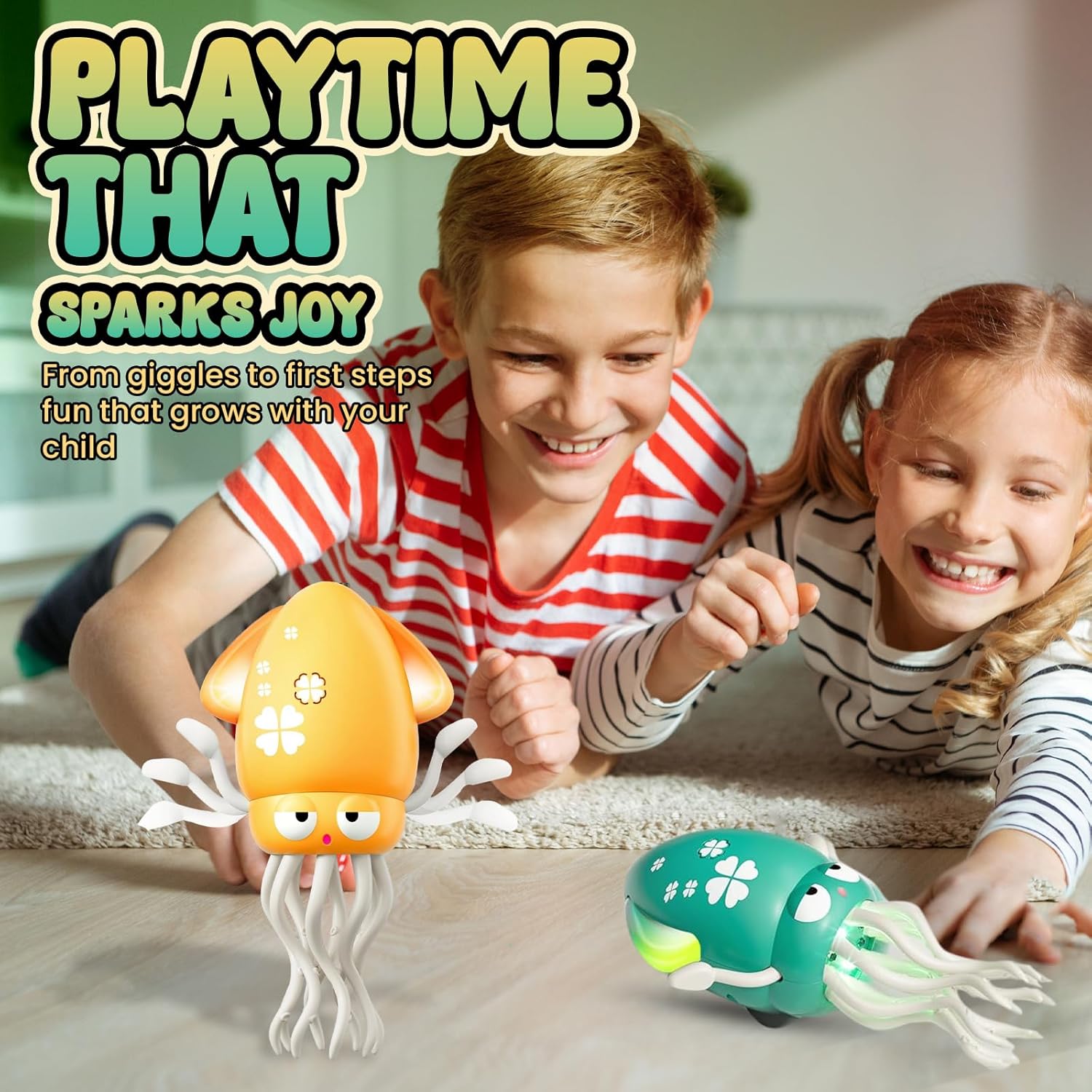 Dancing Octopus Baby Toy – Electric Crawling Squid with LED Lights & Music