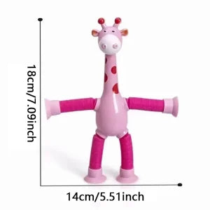 Pop Tube Giraffe Toy (4-Pack) | Stretchy Telescopic Suction Cup Fidget Toy for Kids | Travel & Airplane Essentials 🦒✨