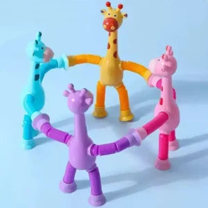 Pop Tube Giraffe Toy (4-Pack) | Stretchy Telescopic Suction Cup Fidget Toy for Kids | Travel & Airplane Essentials 🦒✨