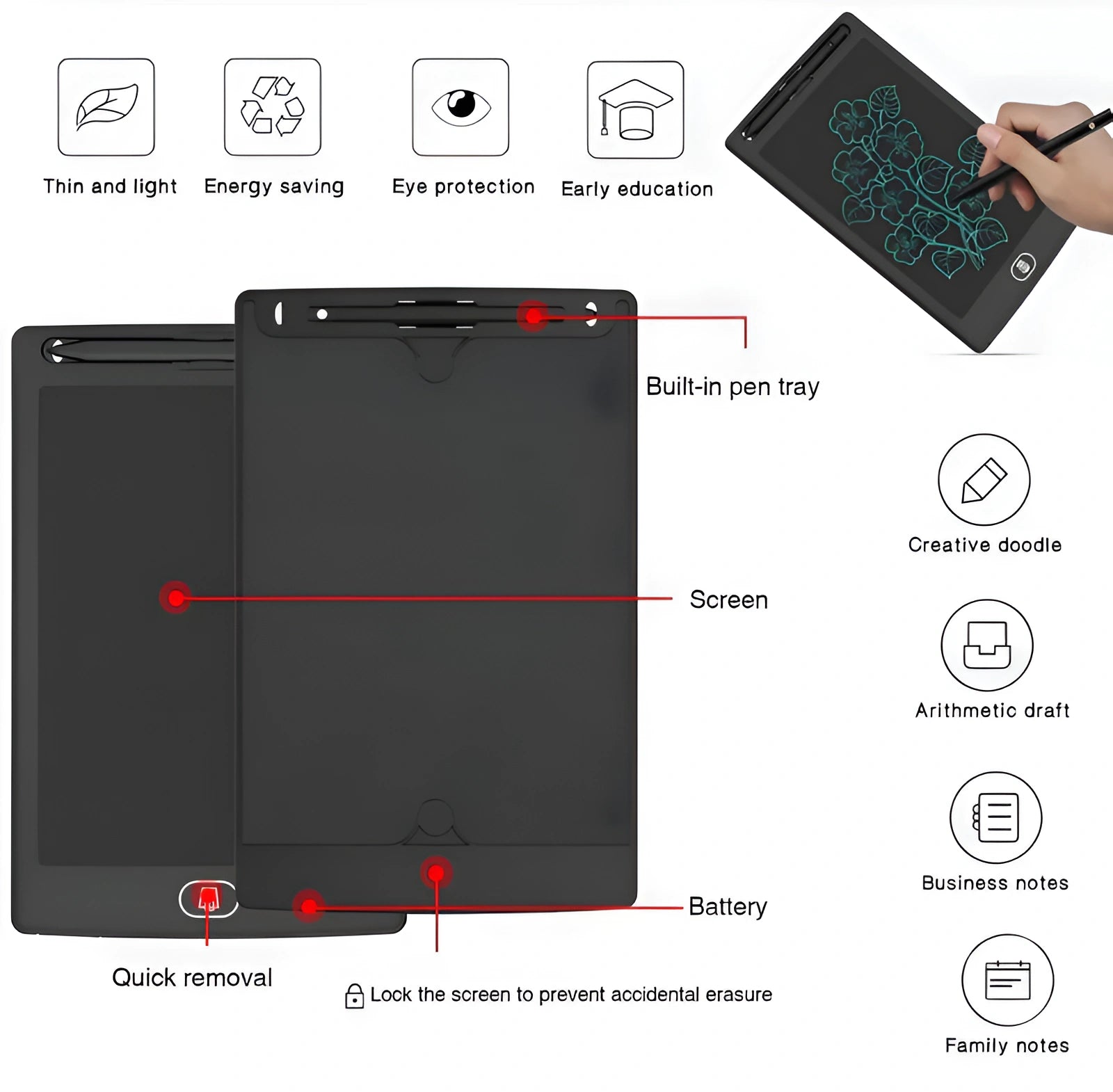 8.5” LCD Writing Tablet for Kids – Eye-Safe, Eco-Friendly Drawing Pad | Reusable Writing Board for Learning, Doodling & Practice | Best for Kids & Students