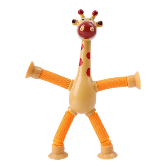 Pop Tube Giraffe Toy (4-Pack) | Stretchy Telescopic Suction Cup Fidget Toy for Kids | Travel & Airplane Essentials 🦒✨