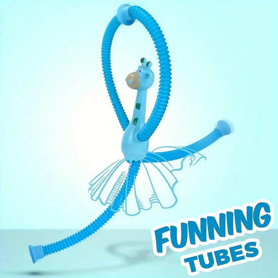 Pop Tube Giraffe Toy (4-Pack) | Stretchy Telescopic Suction Cup Fidget Toy for Kids | Travel & Airplane Essentials 🦒✨