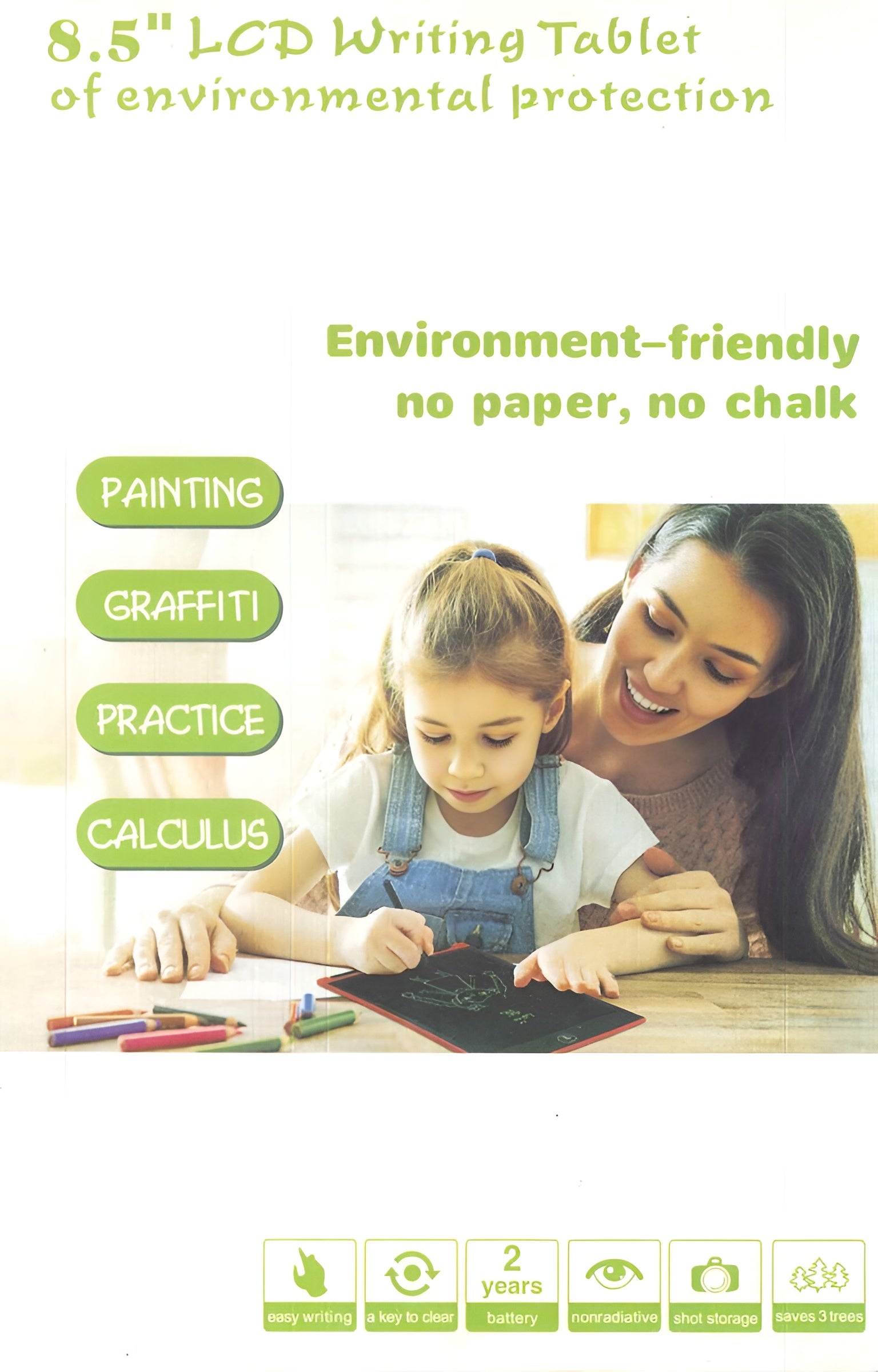 8.5” LCD Writing Tablet for Kids – Eye-Safe, Eco-Friendly Drawing Pad | Reusable Writing Board for Learning, Doodling & Practice | Best for Kids & Students