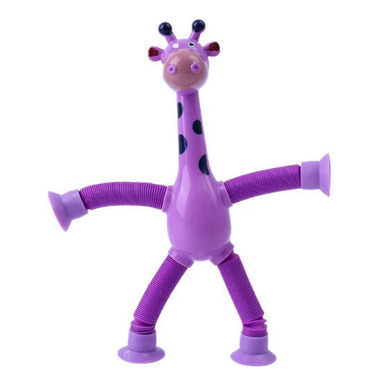 Pop Tube Giraffe Toy (4-Pack) | Stretchy Telescopic Suction Cup Fidget Toy for Kids | Travel & Airplane Essentials 🦒✨